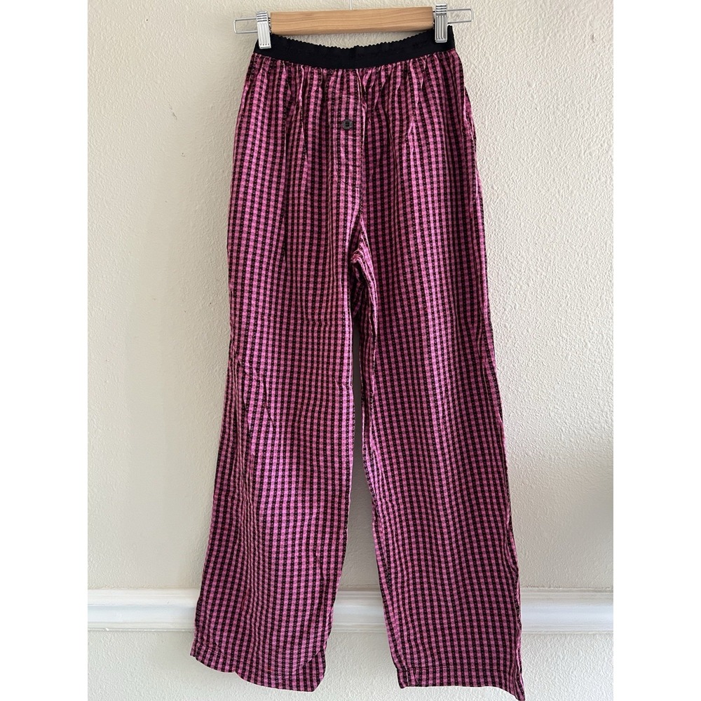 Joe Boxer Pajama Pants Women's Small Pink Plaid Embroidered Feminine Cottage